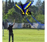 Generic Cerf-Volant Papillon coloré, Jouet D'extérieur Pliable, Cerf-Volant Animal pour Le Plaisir de la Plage des Enfants, Queue de Ruban en Nylon 51 "x 28" (Nouveau Papillon (Bleu))