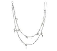 Generic Chaîne de Taille Punk Métal Double Couche Croix Décorative, Chaîne pour Jeans Féminine Élégante, Accessoire Hip-hop pour Pantalon, Décoration Denim Originale et Légère, pour Style