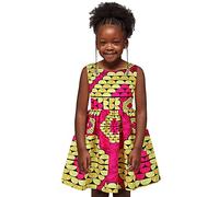 Generic Chaîne pour pantalon enfant bébé africain Dashiki Style traditionnel sans manches Robe à col rond Ankara Princesse Tenues Laine Fille, Rose, 4-5 ans