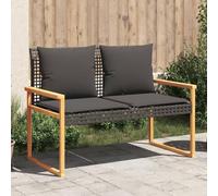 Generic Chaises de jardin en rotin synthétique, coussins épais, cadre en acier robuste, banc de jardin avec coussins, mélange de polyrotin beige, bois d'acacia (noir)