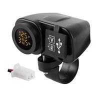 Generic Chargeur de Voltmètre de Moto en Plastique, Double Prise de Chargeur USB, Entrée 12 V à 24 V, Sortie 5 2,1 A Plus 2,1 A avec Compteur de Température, Couvercle étanche pour Motocyclistes
