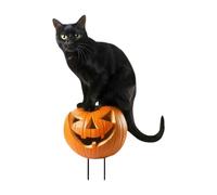 Generic Chat Statut de Jardin Animal Ornement Métal Décoration Halloween Fonction Vive Convient pour Maison Festival Rassemblement, Citrouille Chat Noir, 18.9 X 28 Cm