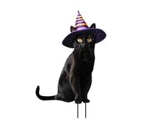 Generic Chat Statut de Jardin Animal Ornement Métal Décoration Halloween Fonction Vive Convient pour Maison Festival Rassemblement, avec Un Chapeau Violet, 18.3 X 28 Cm