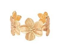 Generic Chunky Gold Cuff Bracelet - Floral Butterfly Bracelet - Trendy Boho Wide Open Cuff - Gold Statement Bracelet - Argent Noir Anneaux (C, One Size)