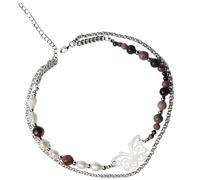 Generic Collier ras du cou papillon, collier tendance avec pendentif en perles pour femme, accents de perles, réglable 37 + 7 cm