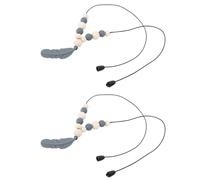 Generic Collier Sensoriel, 2pcs Collier à Mastication en Silicone Doux avec Pendentif en Plumes pour les Enfants, Beech Wood Moche (Gris foncé)
