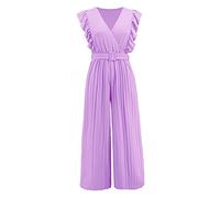 Generic Combinaison Femme Col Rond Couleur Unie Barboteuse Jumpsuit D'été Chic Slim Élégant Loose Casual Combishort Avec Ceinture Pantalon