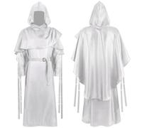 Generic Costume d'Halloween 3 pièces pour homme - Cape à capuche médiévale de la Renaissance - Chemise avec ceinture, tenue de costumade - Trajes d'Halloween (blanc, taille XL)