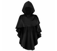 Generic Costume d'Halloween pour homme - Cape médiévale avec capuche - Châle apocalyptique - Cape de costumade de la Renaissance - Poncho à capuche vintage pour homme (noir, taille unique)