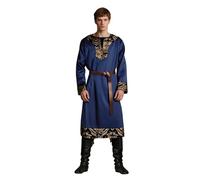Generic Costume d'Halloween pour homme - Tunique Viking médiévale - Robe brodée de la Renaissance - Costume de guerrier de guerrier d'Halloween (bleu, taille XXL)