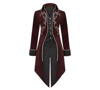 Generic Costume médiéval Steampunk à queue-de-morue pour homme - Veste de pirate, vampire et gothique de la Renaissance - Manteau d'Halloween pour adulte (rouge, taille XXL)