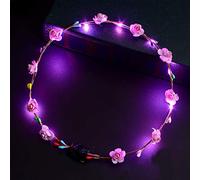 Generic Couronne de Bandeau de Fleurs Lumineuses à LED pour Fête de Mariage, Taille Réglable de 65 Cm, Matière Plastique pour Filles, Enfants, Mariée, Demoiselles D'honneur, 1 X Bandeau, Noël, (PINK)