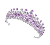 Generic Couronne de Mariée en Alliage de Zinc avec Exquis, Accessoires de Cheveux pour Mariages, Fêtes de Bal, Couronne de Mariée en Alliage de Zinc pour Femmes (Argent et Violet)