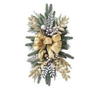 Generic Couronne de Noël résistante à la décoloration Guirlande d'escalier festive avec lumières LED Swag pour décoration de vacances Comprend une boule colorée Pomme de pin Berry Bowknot Dor