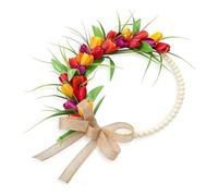 Generic Couronne de Porte D'entrée Authentique, Fausse Fleur avec Perles en Bois, Photos de qualité, Adaptée à la Décoration D'arrière-Plan de Fête (Rouge Jaune Violet)