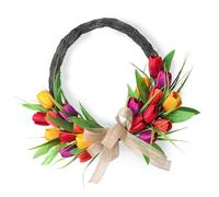 Generic Couronne de Printemps et d'été en Couleur, Entretien Facile pour Porte D'entrée, Décoration de Maison Romantique (Bague Plastique Orange Rouge Violet)