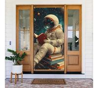 Generic Couverture de porte de bienvenue avec impression astronaute de l'espace 185 x 90 cm Décorations saisonnières pour porte d'entrée, mur, porche