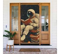 Generic Couverture de porte de bienvenue avec impression astronaute de l'espace 185 x 90 cm Décorations saisonnières pour porte d'entrée, mur, porche