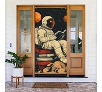 Generic Couverture de porte de bienvenue avec impression astronaute de l'espace 185 x 90 cm Décorations saisonnières pour porte d'entrée, mur, porche
