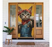Generic Couverture de porte de bienvenue avec impression de chats et muscles fléchissants, 185 x 90 cm, décorations saisonnières de vacances, toile de fond pour porte d'entrée, mur, porche