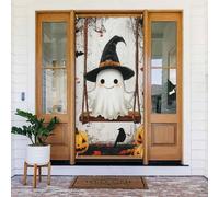 Generic Couverture de porte de bienvenue avec impression fantôme d'Halloween - 185 x 90 cm - Décorations saisonnières de vacances - Toile de fond pour porte d'entrée, mur, porche