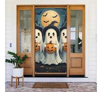 Generic Couverture de porte de bienvenue avec impression fantôme d'Halloween - 185 x 90 cm - Décorations saisonnières de vacances - Toile de fond pour porte d'entrée, mur, porche
