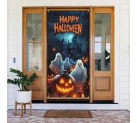 Generic Couverture de porte de bienvenue avec impression Happy Halloween 185 x 90 cm Décorations saisonnières pour porte d'entrée, mur, porche