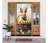 Generic Couverture de porte de bienvenue avec imprimé lapin mignon de Pâques 185 x 90 cm Décorations saisonnières pour porte d'entrée, mur, porche