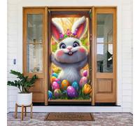Generic Couverture de porte de bienvenue avec imprimé lapin mignon de Pâques 185 x 90 cm Décorations saisonnières pour porte d'entrée, mur, porche