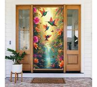 Generic Couverture de porte de bienvenue avec imprimé oiseau, papillon, fleurs, 185 x 90 cm, décorations saisonnières pour porte d'entrée, mur, porche