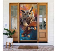 Generic Couverture de porte de bienvenue colorée avec motif hibou 185 x 90 cm Décorations saisonnières pour porte d'entrée, porche