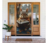 Generic Couverture de porte de bienvenue imprimée écureuils de lecture 185 x 90 cm Décorations saisonnières pour porte d'entrée, mur, porche