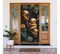 Generic Couverture de porte de bienvenue imprimée paresseux mignons 185 x 90 cm Décorations saisonnières pour porte d'entrée, mur, porche