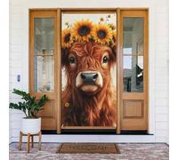 Generic Couverture de porte de bienvenue imprimée vache Highland 185 x 90 cm Décorations saisonnières pour porte d'entrée, mur, porche