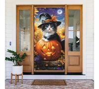 Generic Couverture de porte de bienvenue pour Halloween - 185 x 90 cm - Décorations saisonnières de vacances - Toile de fond pour porte d'entrée, mur, porche