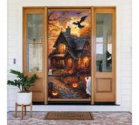 Generic Couverture de porte de bienvenue pour Halloween - 185 x 90 cm - Décorations saisonnières de vacances - Toile de fond pour porte d'entrée, mur, porche