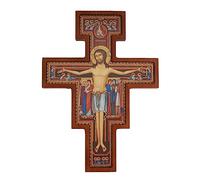 Generic Croix murale en bois de San Damiano Saint François à suspendre Crucifix chrétien (22 x 16 cm)