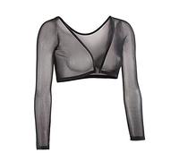 Generic Crop Top Femme Résille- Haut Sexy Long-Sleeves,T Shirt Femme Chic et Elegant Solide Décontractée Base Tunique Léger et Respirant Chemise Loisirs Polyvalent Simple Dentelle Court Blouses