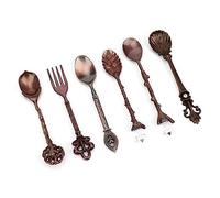 Generic Cuillères en Alliage de Zinc de Style Cour Européenne Ensemble de Fourchettes Cuillère Vintage Innovante pour Mélanger des Boissons Cuillère en or 6 Pièces pour Profiter de la Vie (Bronze