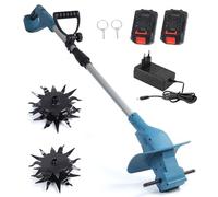 Generic Cultivateur de Sol électrique 21 V avec Dents en Acier Durables pour Un Jardinage Efficace, Motoculteur électrique sans Fil pour Petits Jardins et Parterres de Fleurs (2 Piles pièces Double