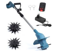Generic Cultivateur électrique sans Fil, Efficace, 330 TR/Min, pour Jardiniers, Batterie Rechargeable, Pliable, Rouge (1 Batterie - Double Lame Électrique Prise UE 110-240 V)