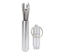 Generic Cure-oreille en Acier Inoxydable, Curette, Dissolvant de Cérumen, Outil de Nettoyage D'oreille Portable à Double Tête pour Soins Personnels, Porte-clés Suspendu, Argent 6 Pièces