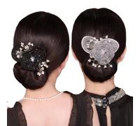 Generic Deft Lot de 2 élastiques à chignon torsadés à motif floral pour cheveux longs pour femme et fille (noir + blanc)