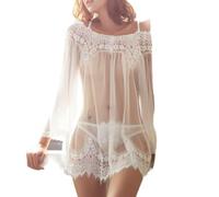 Generic Dentelle Nuisette Off Shoulder Dentelle Perspective Nuisette Pyjama Femme Sexy Sousvêtements Ensemble de Vêtements de Nuit Robe Épaules dénudées Bell Sleeve Gymnastique Perspective Dentelle