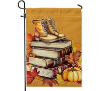 Generic Drapeau de jardin d'automne, bottes et livres, décoration d'intérieur, drapeaux de jardin, drapeau de cour en toile de jute double face, décoration de pelouse extérieure, 30,5 x 45,7 cm
