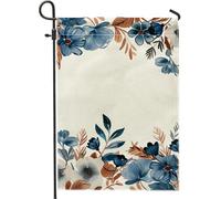 Generic Drapeau de jardin floral bleu d'automne, fleurs oranges et bleues, décoration extérieure d'automne, drapeau de cour double face en toile de jute, décoration de fête de vacances, 30,5 x 45,7 cm