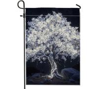 Generic Drapeau de jardin floral pour printemps, été, hiver, arbre blanc lumineux, arbre de nuit magique moderne pour décoration de fête de vacances 30,5 x 45,7 cm
