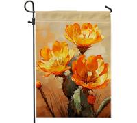 Generic Drapeau de jardin printanier aquarelle western floral cactus beau panneau artistique orange vert lin décoration maison décoration murale patio jardin intérieur maison taille standard 30,5 x