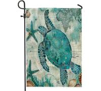 Generic Drapeau de jardin tortue de mer bleu turquoise vintage côtière cour fla, design de carte nautique moderne pour décoration de fête en plein air 30,5 x 45,7 cm