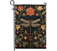 Generic Drapeau de jardin vintage libellule bohème insecte animal médiéval fleur botanique impression lin noir pour bienvenue porche cour drapeau décoration pour vacances pelouse fête drapeau double